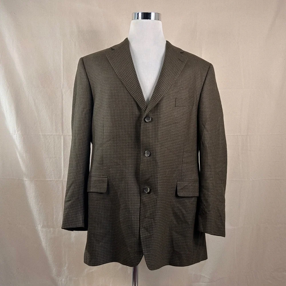 Jack Victor 46L Vitalewood Sport Coat 100% Wool Brown Houndstooth Three Button
